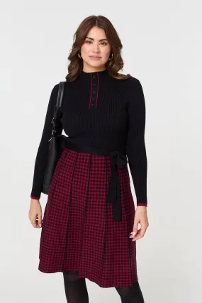 Checked Pleated Knee Length Jumper Dress