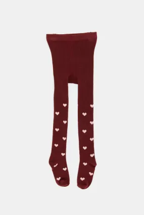 Infant Girls Burgundy Jacquard Tights