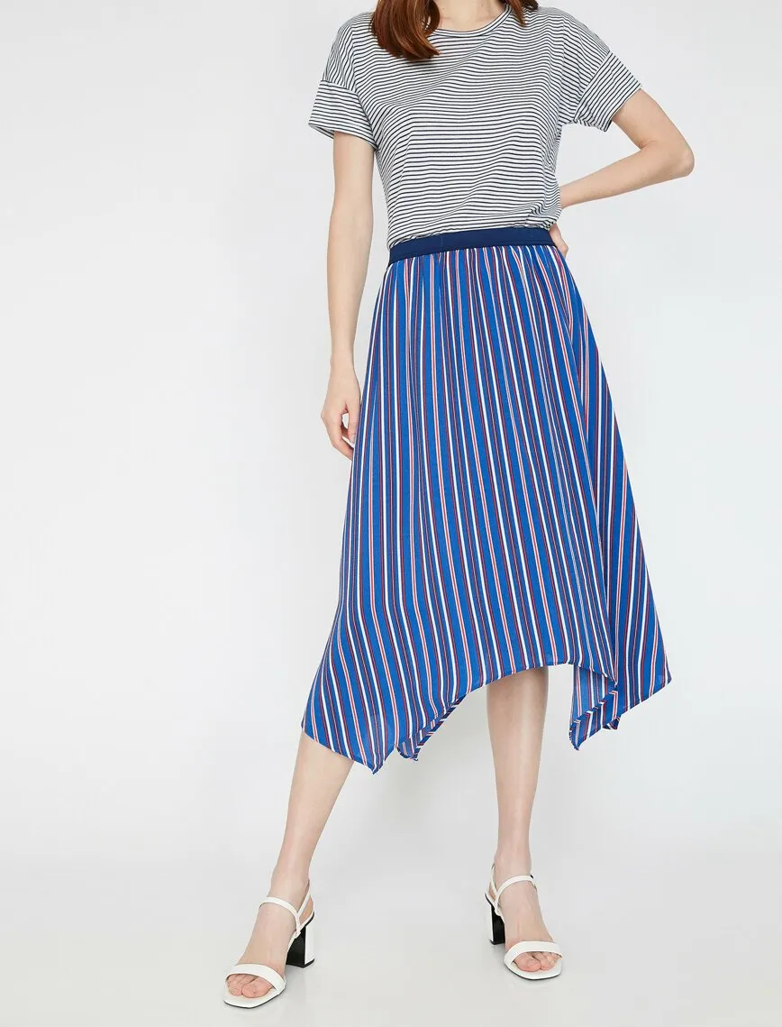 12160 Blue Striped Midi Skirt