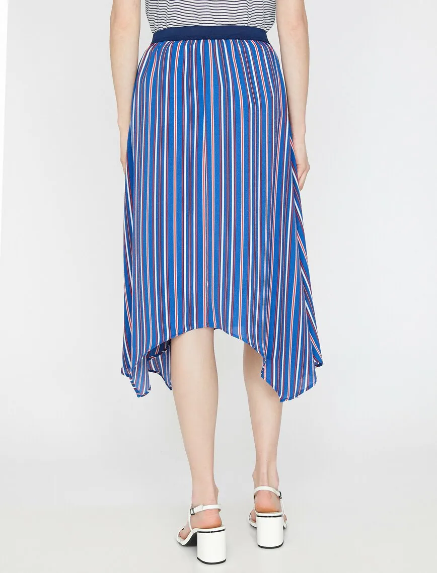 12160 Blue Striped Midi Skirt