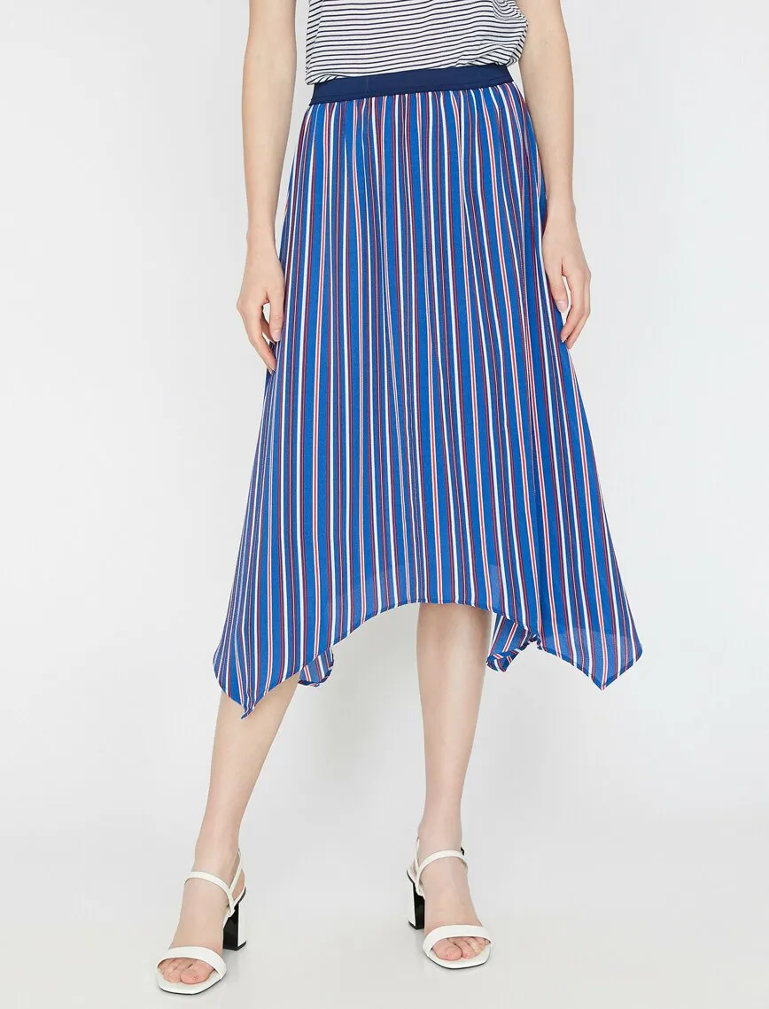 12160 Blue Striped Midi Skirt