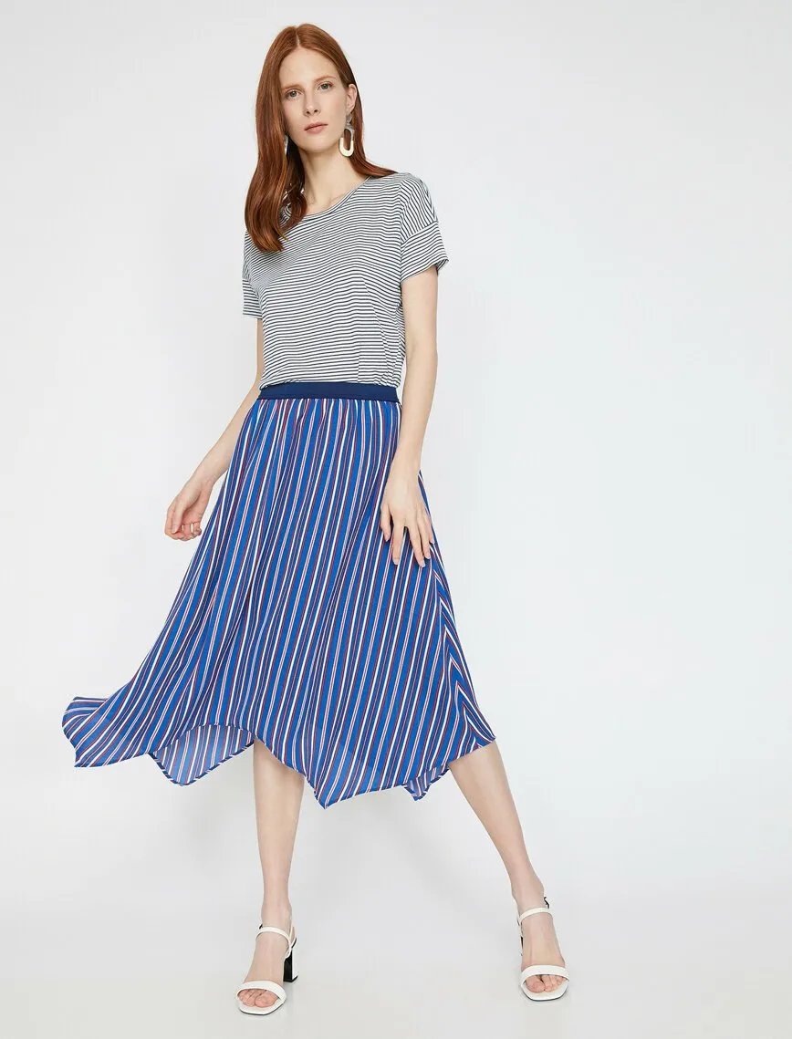 12160 Blue Striped Midi Skirt