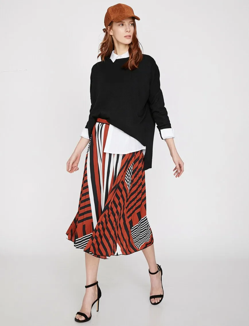 12245 Brown Striped Midi Skirt