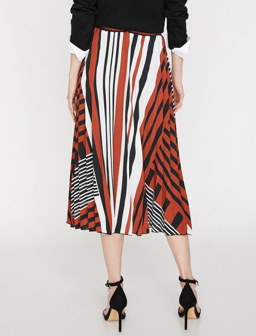 12245 Brown Striped Midi Skirt