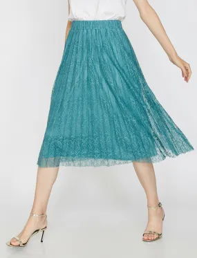 12268 Blue Lace Detailed Midi Skirt