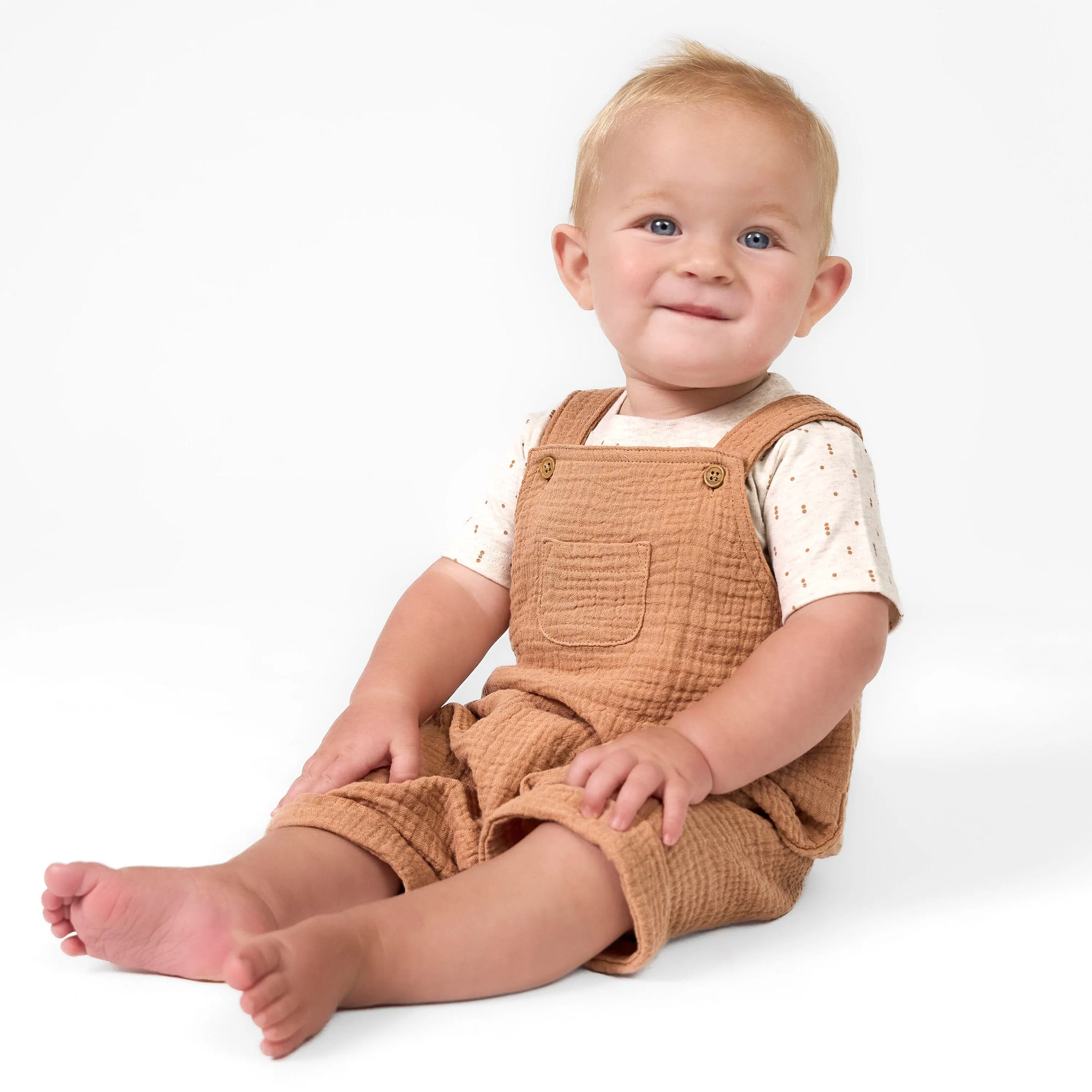 2-Piece Baby Neutral Dots Cotton Gauze Overall Romper and T-Shirt Set