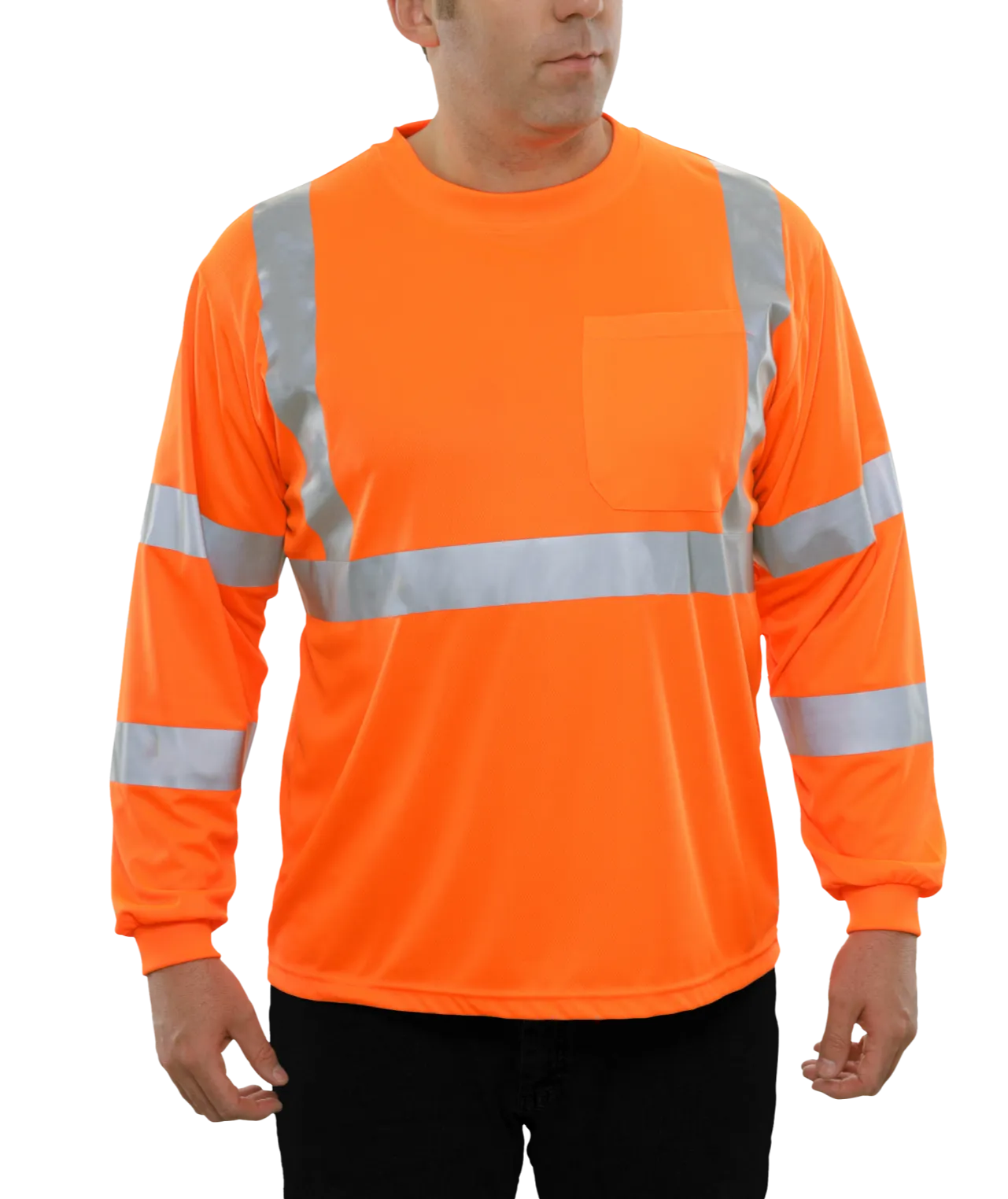 204STOR Hi-Vis Long Sleeve Orange Birdseye Pocket Safety T-Shirt