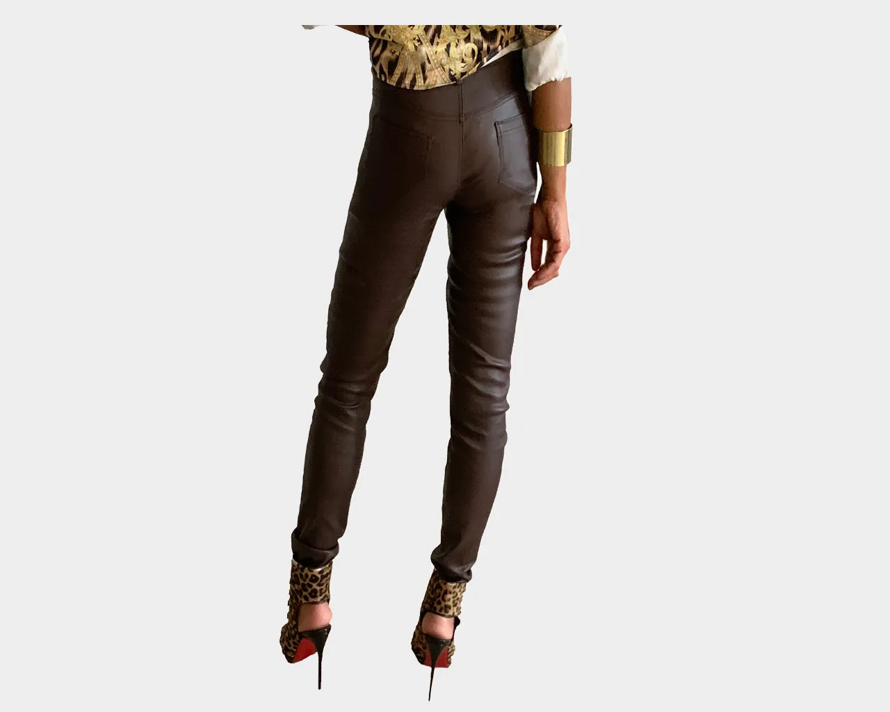 96 Deep Marron Vegan Leather Jeans - The Rockstar Milano