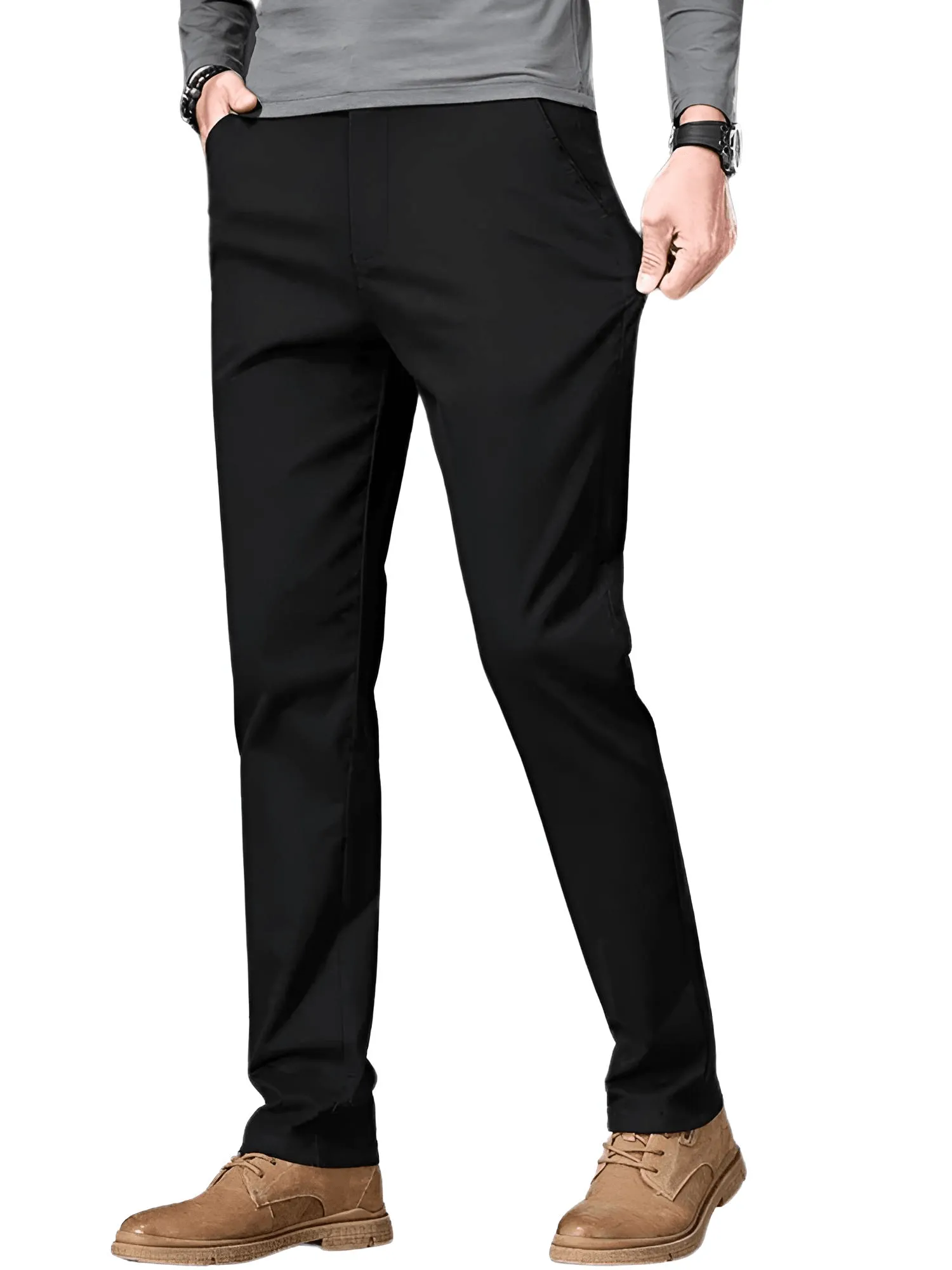 97% Cotton Men's Casual Pants Autumn Fashion Comfortable Elastic Slim Straight Business Trousers