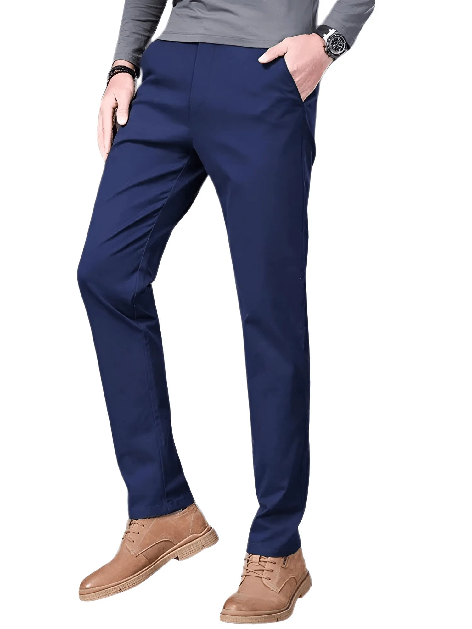 97% Cotton Men's Casual Pants Autumn Fashion Comfortable Elastic Slim Straight Business Trousers