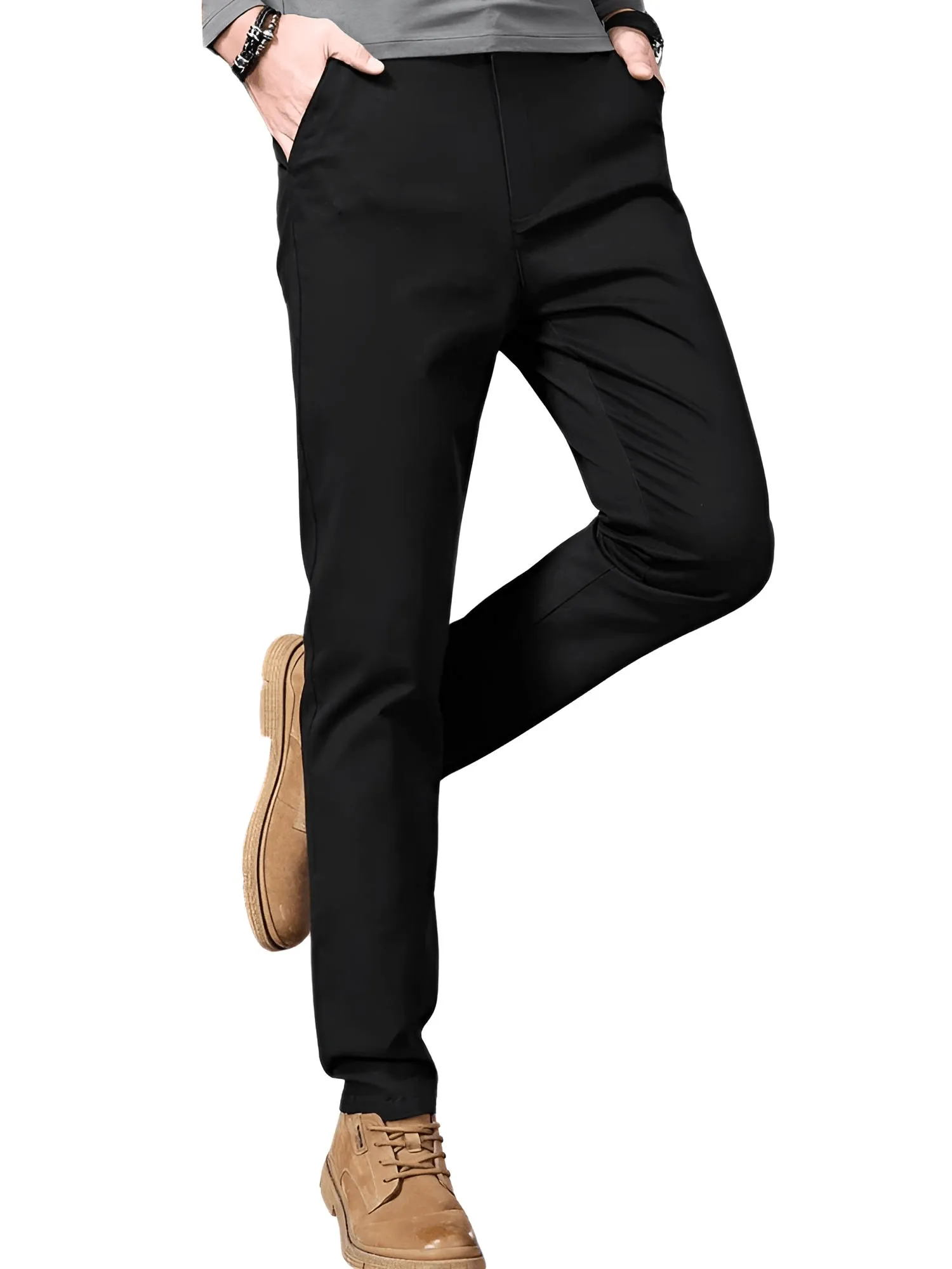 97% Cotton Men's Casual Pants Autumn Fashion Comfortable Elastic Slim Straight Business Trousers