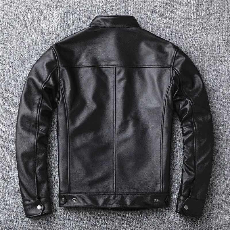 Advbridge Free shipping.classic motor style,black genuine leather Jacket,fashion men casual Leather coat,street biker coat,wholesales