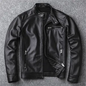 Advbridge Free shipping.classic motor style,black genuine leather Jacket,fashion men casual Leather coat,street biker coat,wholesales