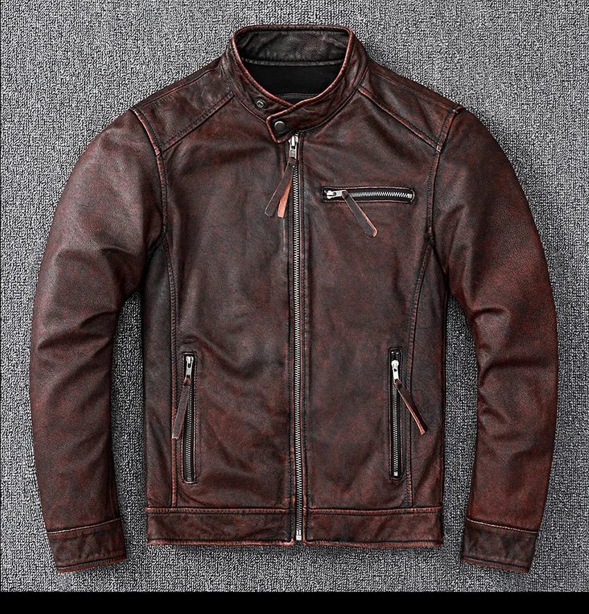 Advbridge Free shipping.classic motor style,black genuine leather Jacket,fashion men casual Leather coat,street biker coat,wholesales