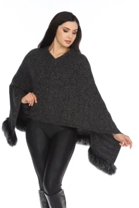 Alashan Luxe Ebony/Graphite 100% Cashmere North Country Fox Trim Poncho LXF9336