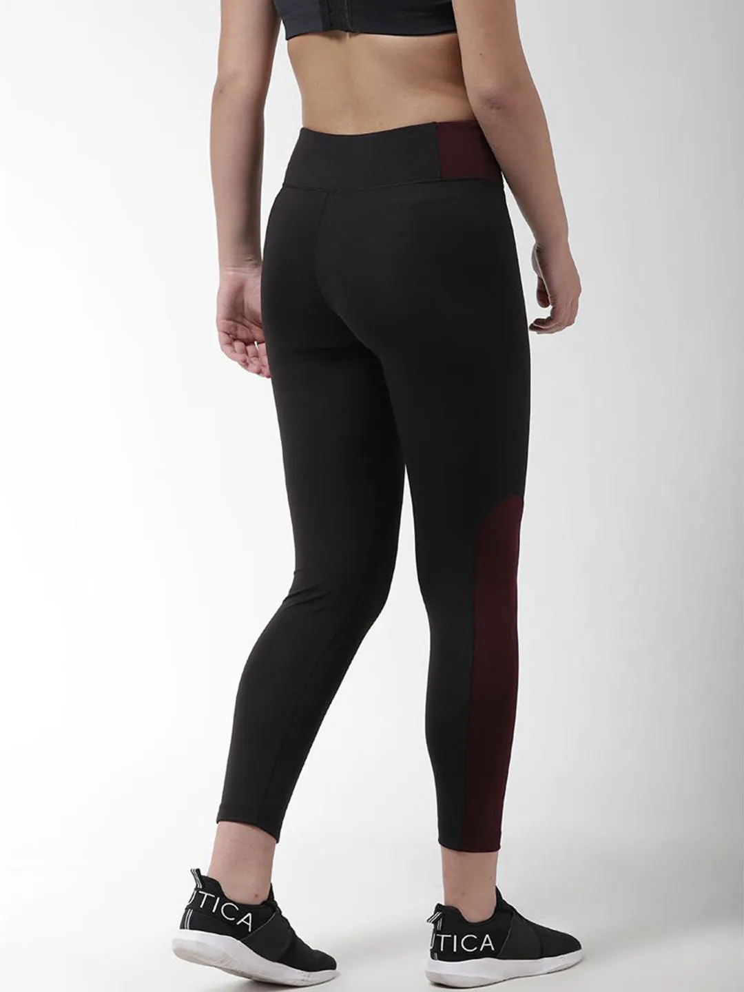 Alcis Women Black Burgundy Colourblocked Training Tights