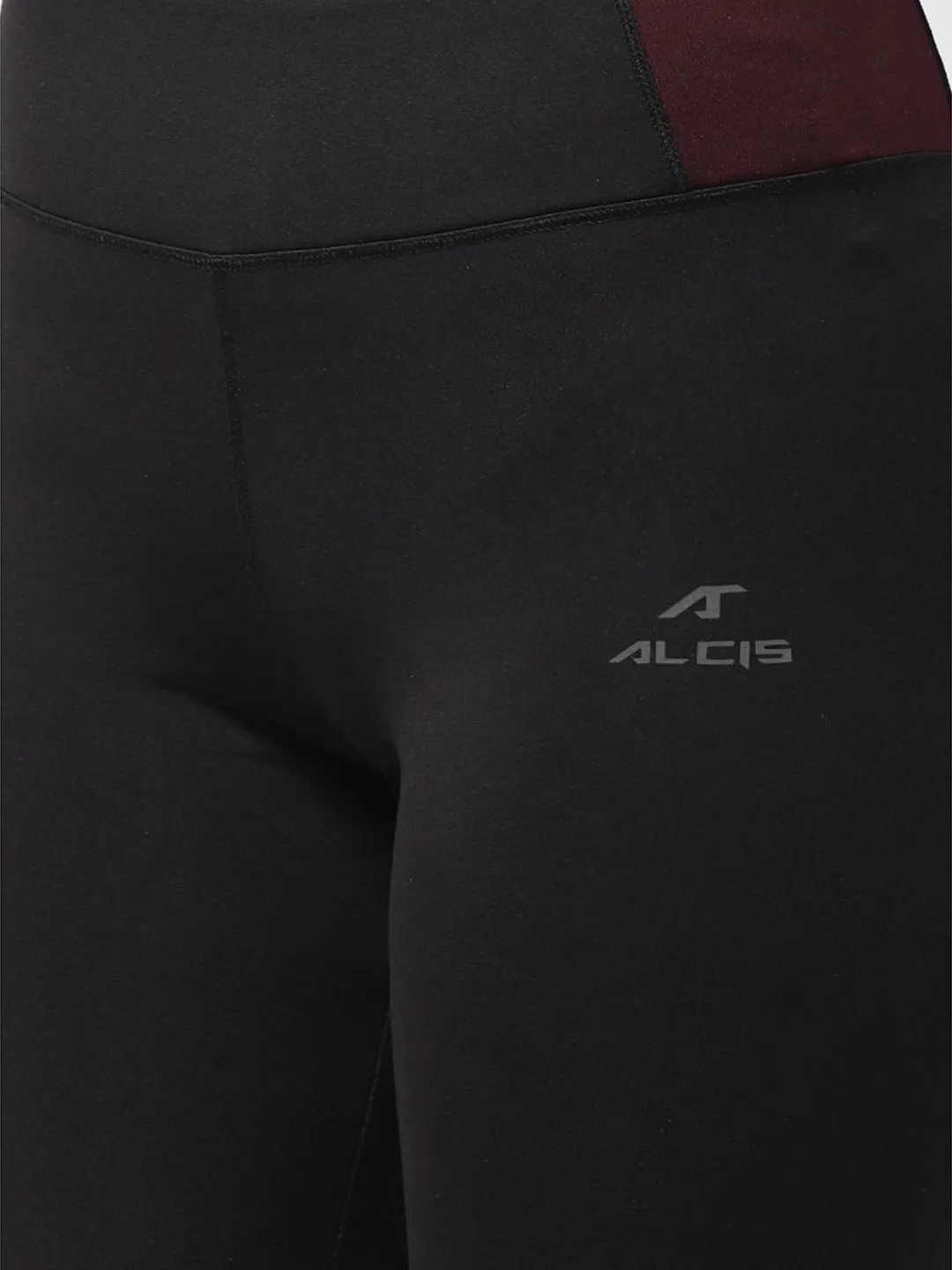 Alcis Women Black Burgundy Colourblocked Training Tights