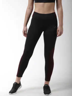 Alcis Women Black Burgundy Colourblocked Training Tights