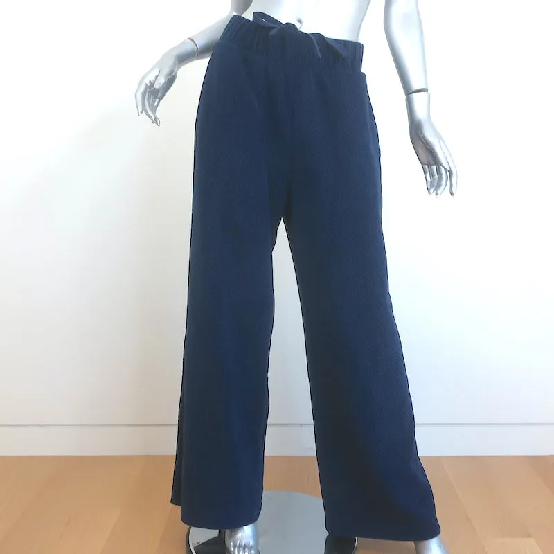 Alo Cozy Day Henley Pullover & Wide Leg Sweatpants Set Navy Velvet Size Medium