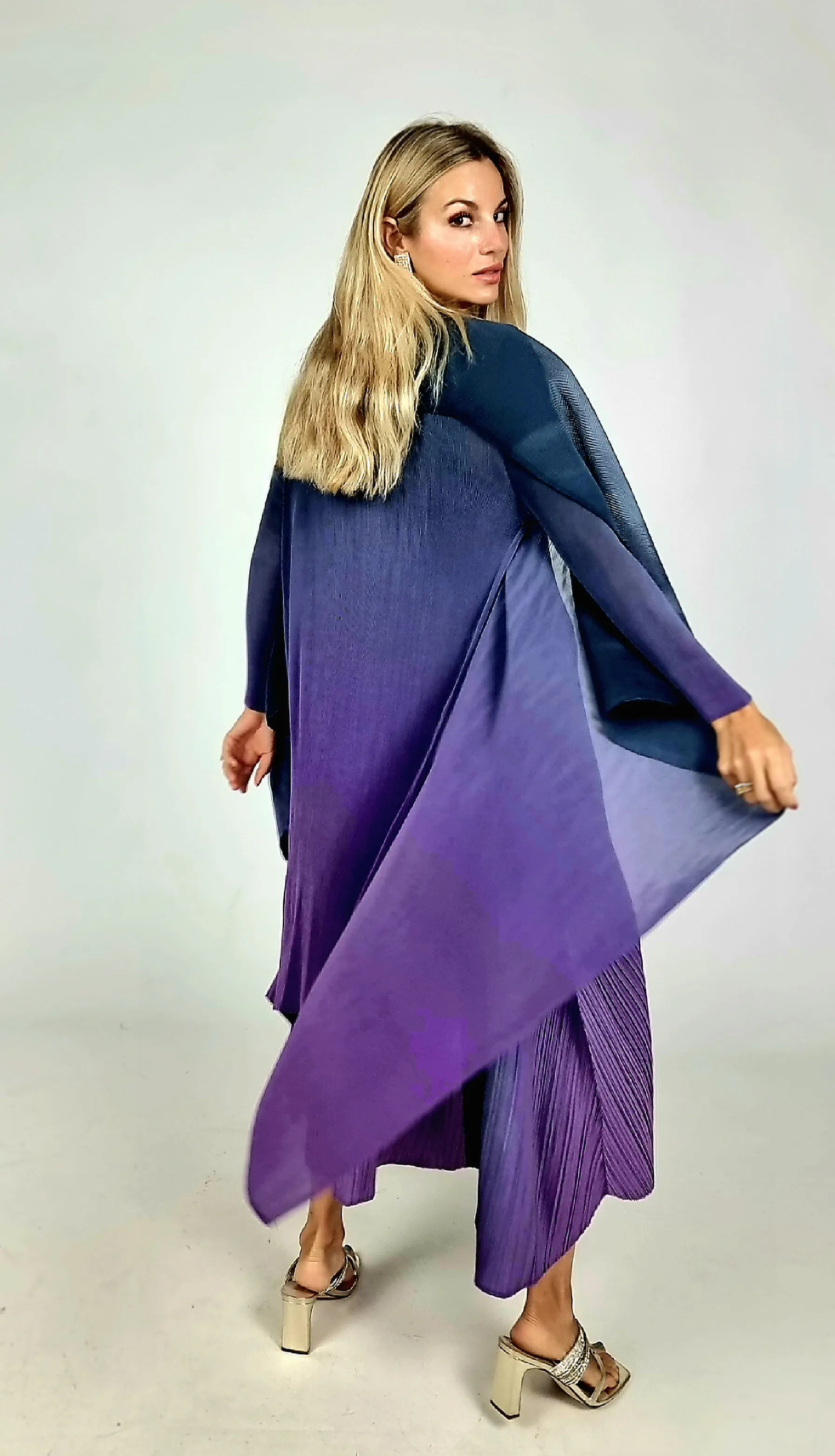 Alquema Blueberry To Lavender Long Estrella Dress & Collare Coat