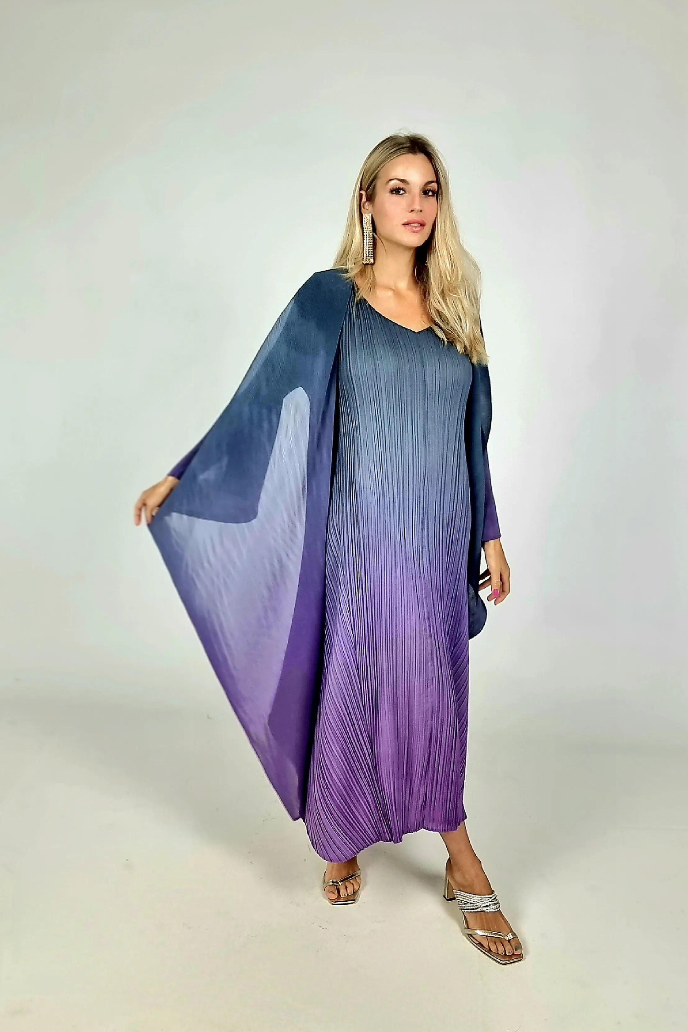 Alquema Blueberry To Lavender Long Estrella Dress & Collare Coat