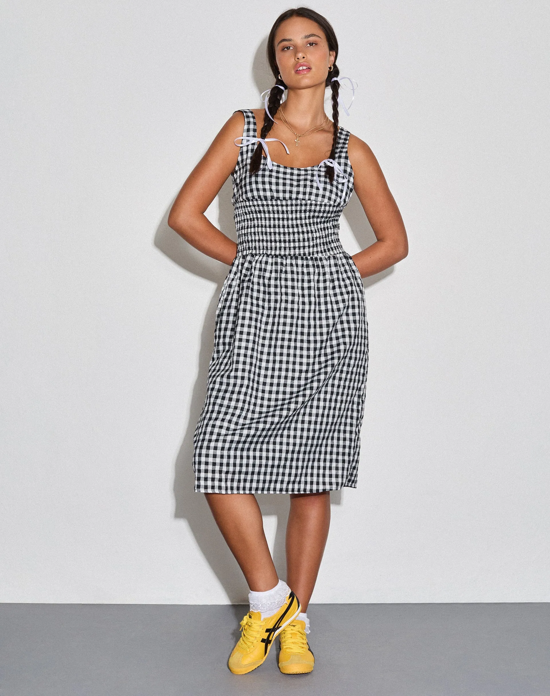 Ambrose Midi Dress in Black and White Gingham