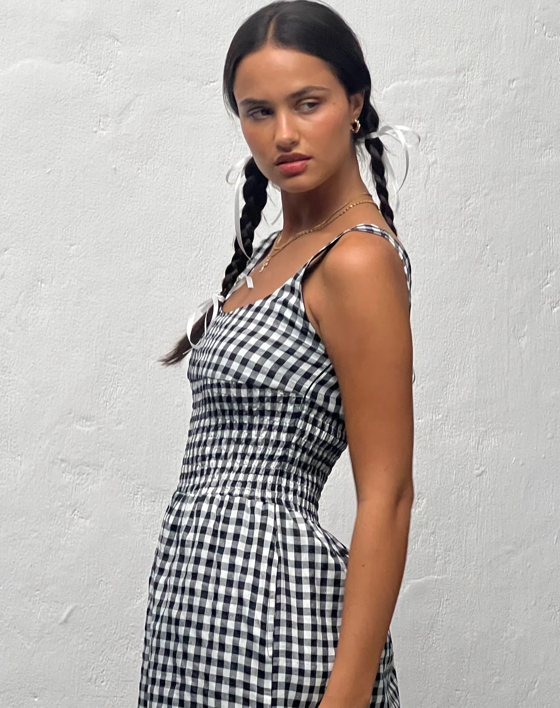 Ambrose Midi Dress in Black and White Gingham