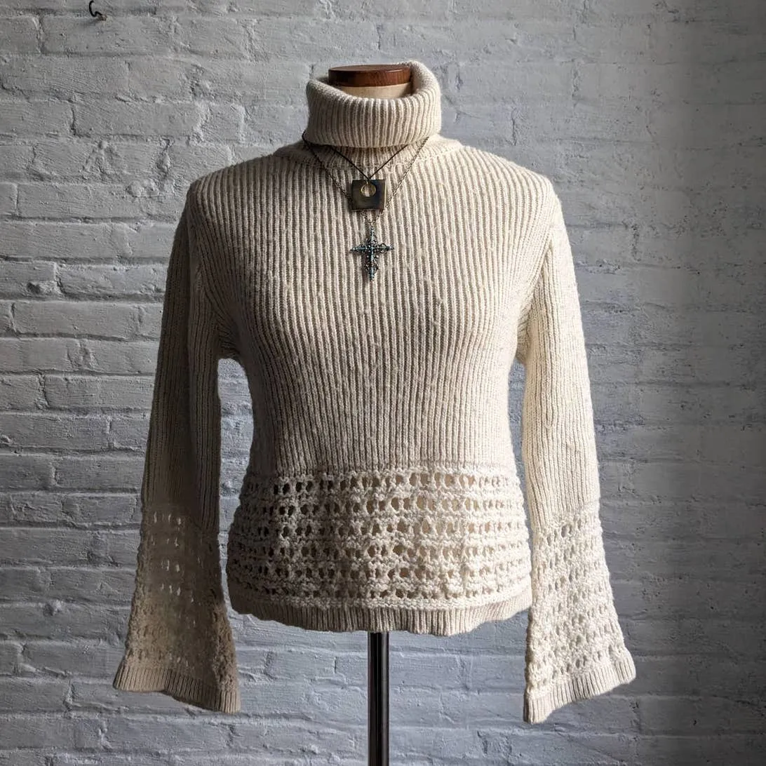 Anthropologie Fairycore Wool Knit Sweater Coquette Romantic Grunge Crochet Top