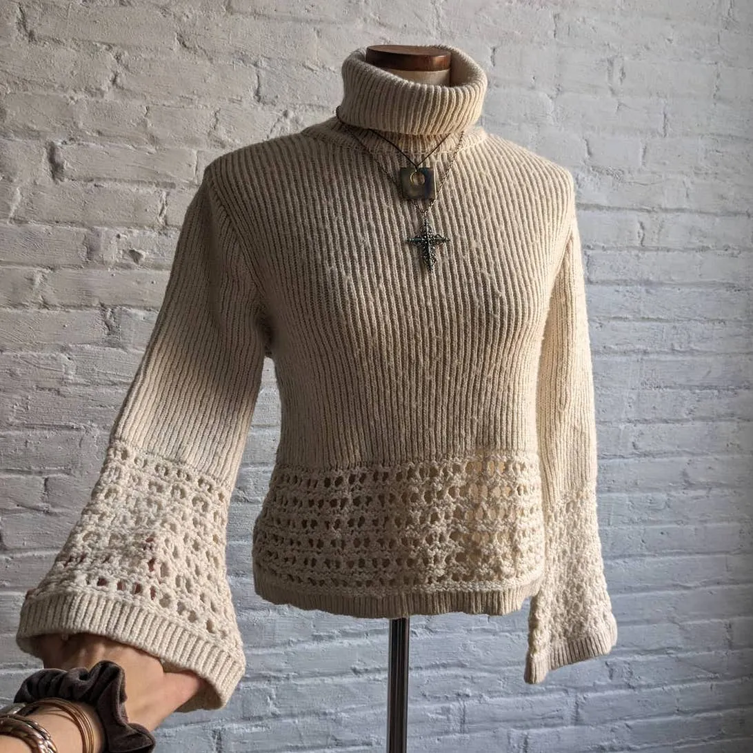 Anthropologie Fairycore Wool Knit Sweater Coquette Romantic Grunge Crochet Top