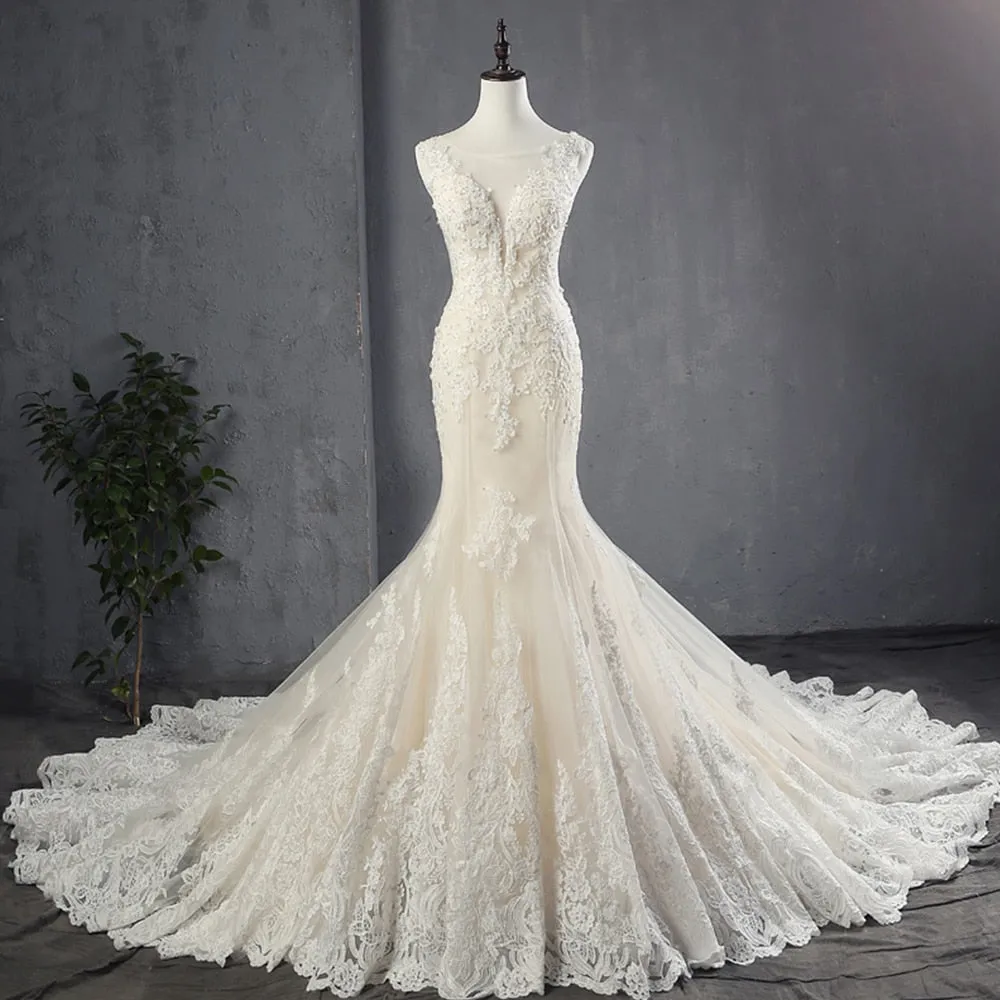 Appliques Tulle Mermaid Luxury Wedding Dress