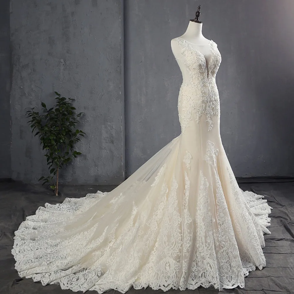 Appliques Tulle Mermaid Luxury Wedding Dress