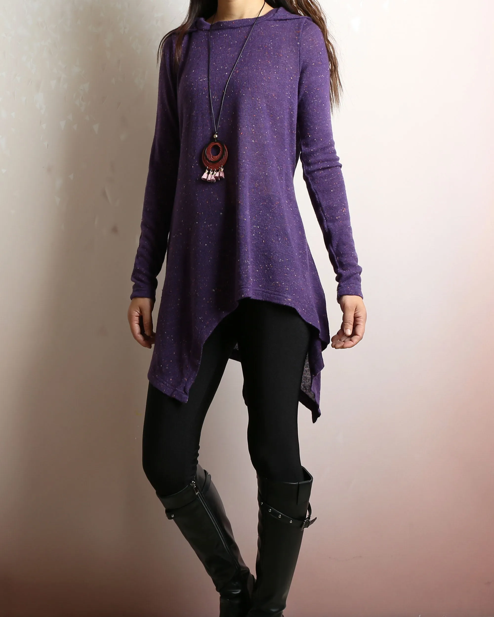 Asymmetrical knit tunic dress/Women's sweater dress/plus size hoodie/oversized tunic dress/casual customized top/Maternity dress/purple sweater (Q5101)