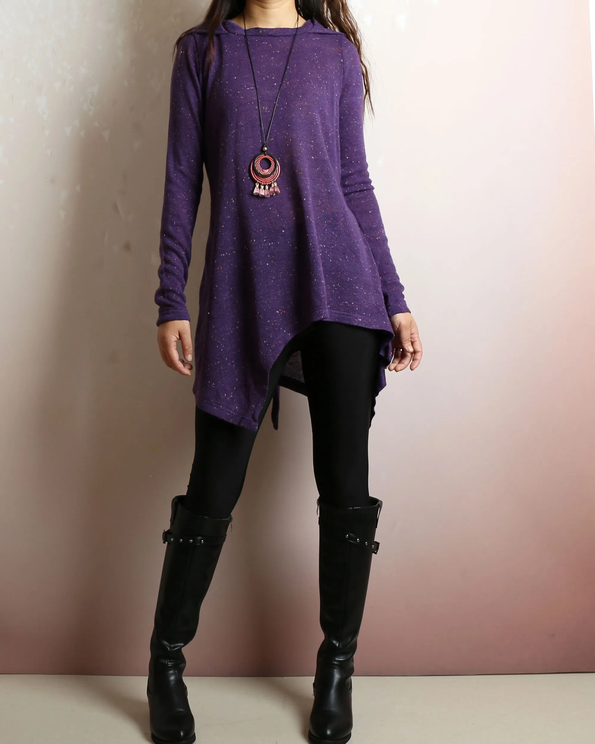 Asymmetrical knit tunic dress/Women's sweater dress/plus size hoodie/oversized tunic dress/casual customized top/Maternity dress/purple sweater (Q5101)