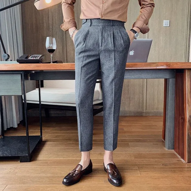 Autumn Streetwear Men Business Casual Slim Fit Pant Office Trousers Men Korean Style Fall Fashion All-match Straight Pants White