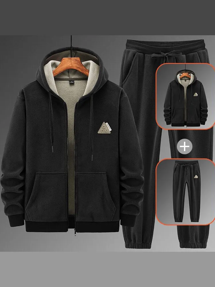 Autumn Winter Velvet Side Striped Tracksuit Sets Mens Oversized Zip Up Sweatshirts Drawstring Sweatpants Two Piece Set