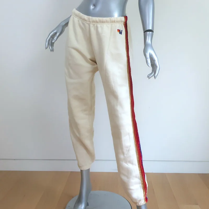 Aviator Nation Velvet Stripe Sweatpants Cream Size Large