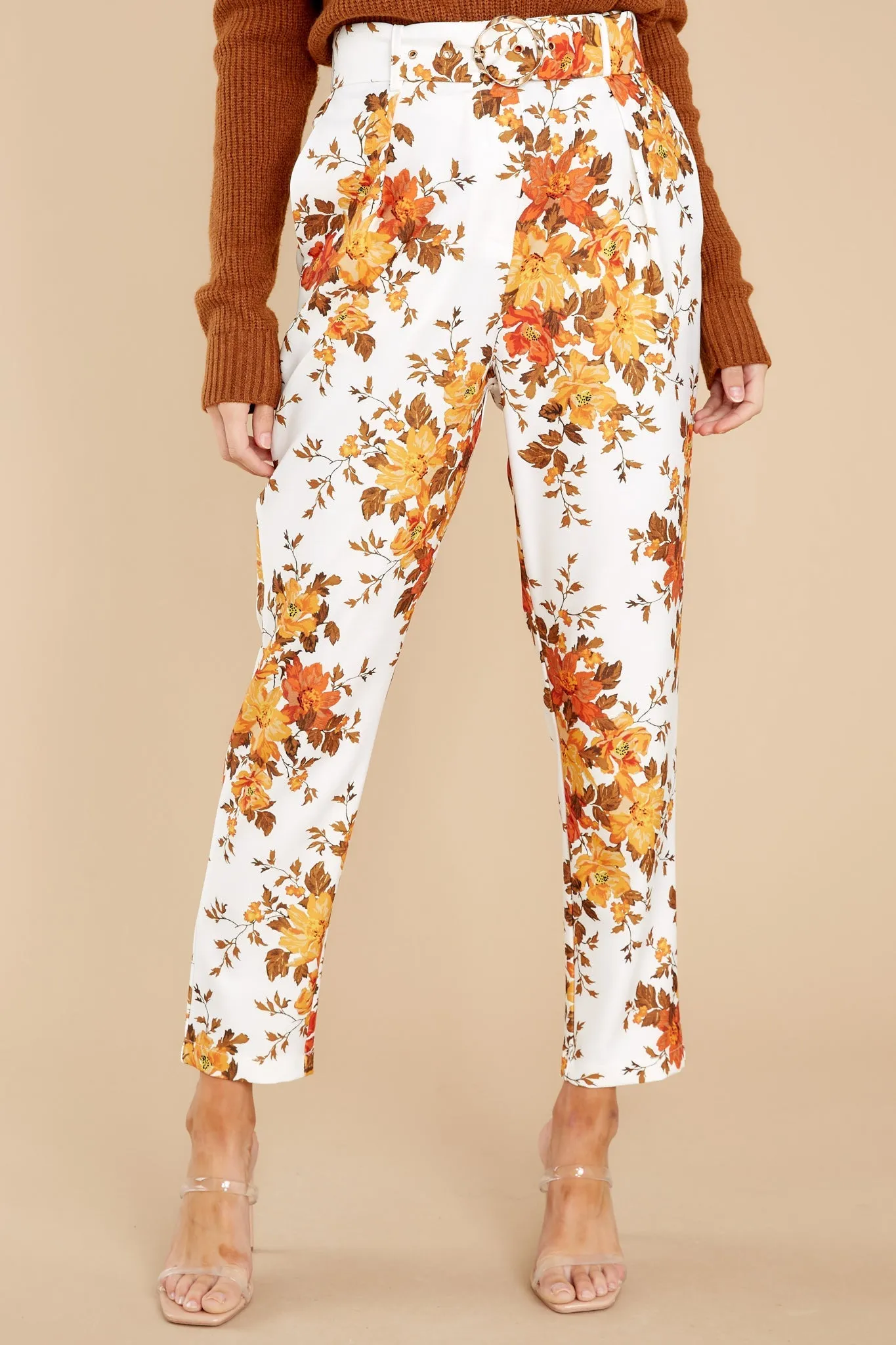 Away She Goes Ivory Floral Print Pants