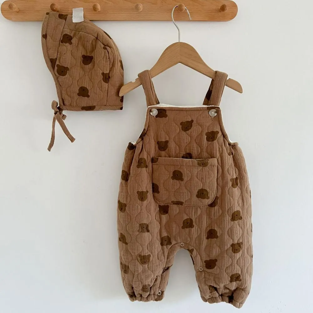 Baby Autumn and Winter Cute Quilted Plus Velvet Bear Long Romper Wholesale Baby Clothes