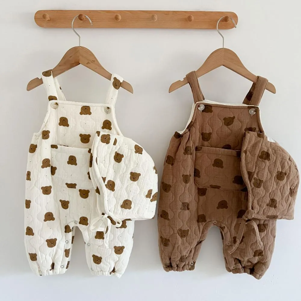 Baby Autumn and Winter Cute Quilted Plus Velvet Bear Long Romper Wholesale Baby Clothes