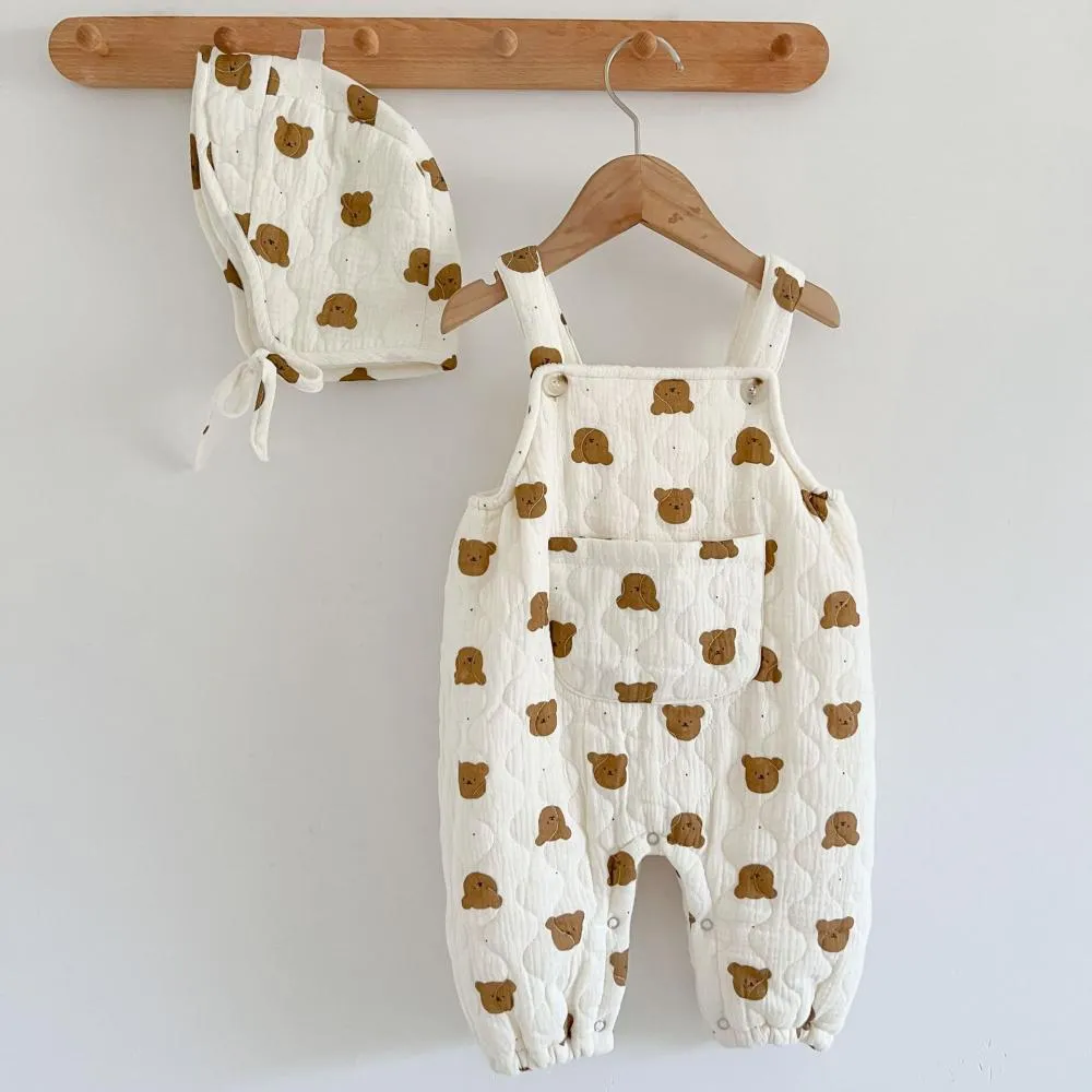 Baby Autumn and Winter Cute Quilted Plus Velvet Bear Long Romper Wholesale Baby Clothes