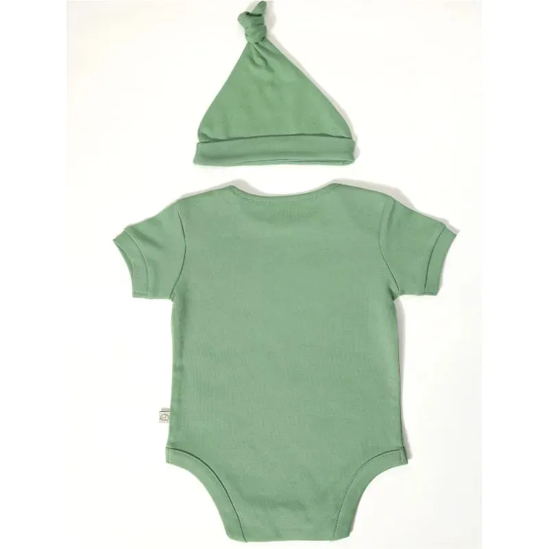 Baby Ellie Short Sleeves Bodysuit With Organic Cotton Cap - Mineral Green