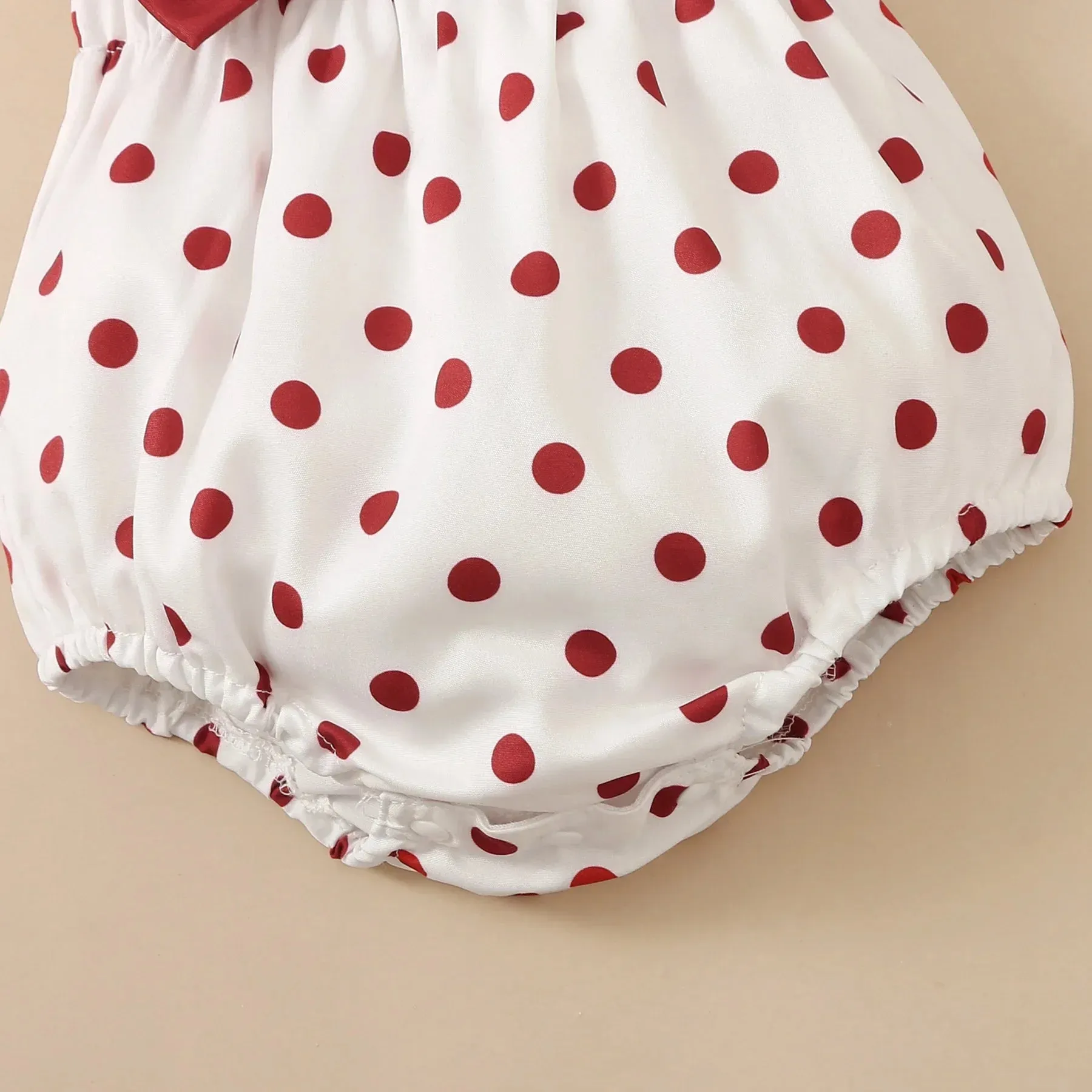 Baby Girl All over Dots Bowknot Sleeveless Spaghetti Strap Romper with Headband Set Soft and Comfortable 2pcs