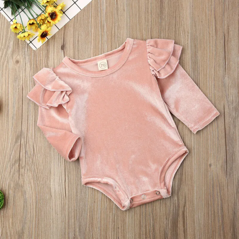 Baby Girl Velvet Ruffle Romper - Velvet Bodysuit