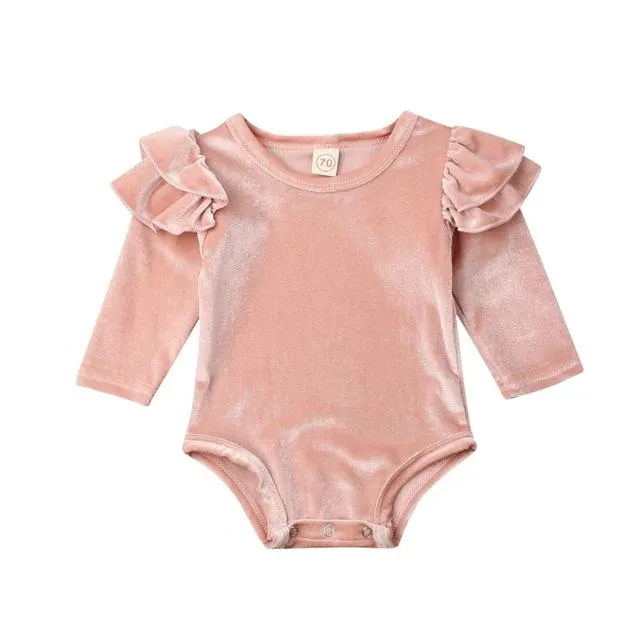 Baby Girl Velvet Ruffle Romper - Velvet Bodysuit