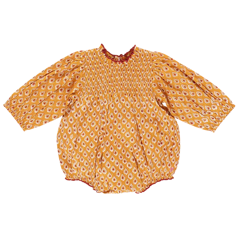 Baby Girls Stevie Puff Sleeve Bubble - Gold Tear Drop