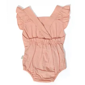 Baby Sleeveless Frill Romper - Coral Almond