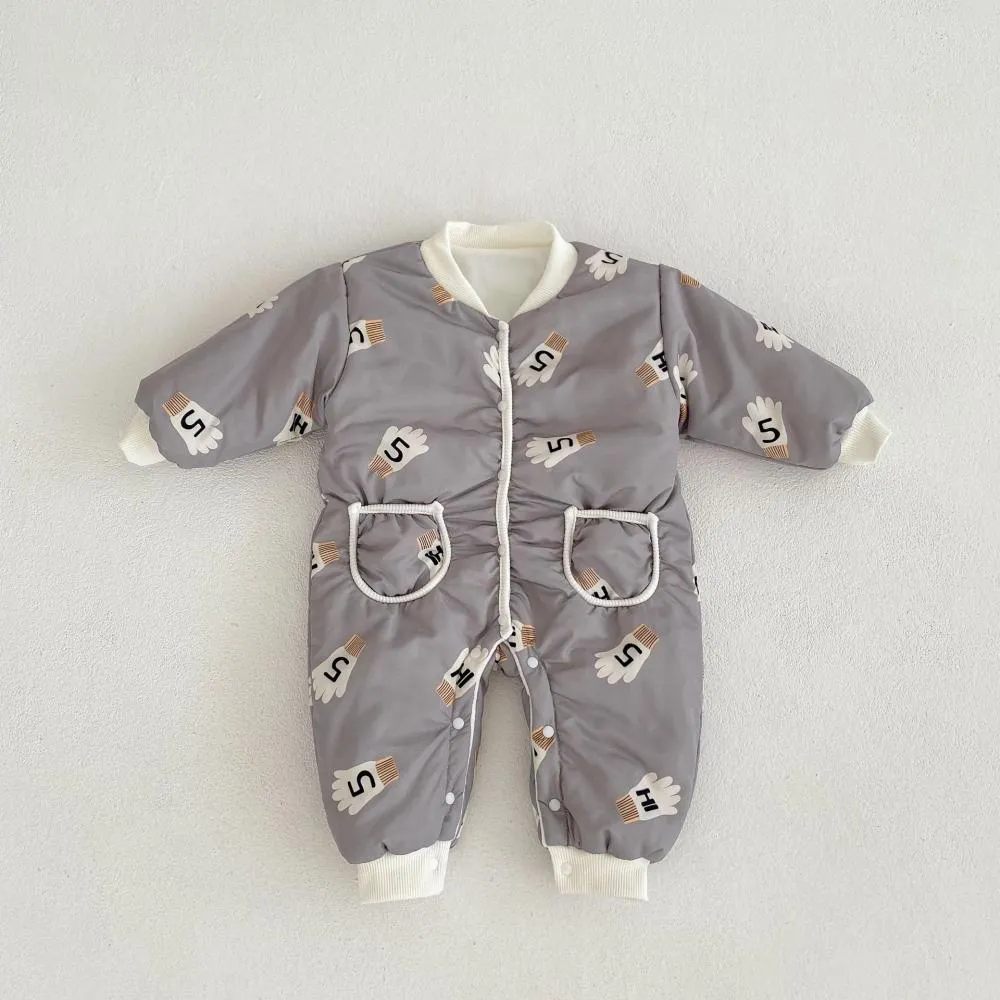 Baby Winter Brushed Print Quilted Romper Wholesale Baby Clothes