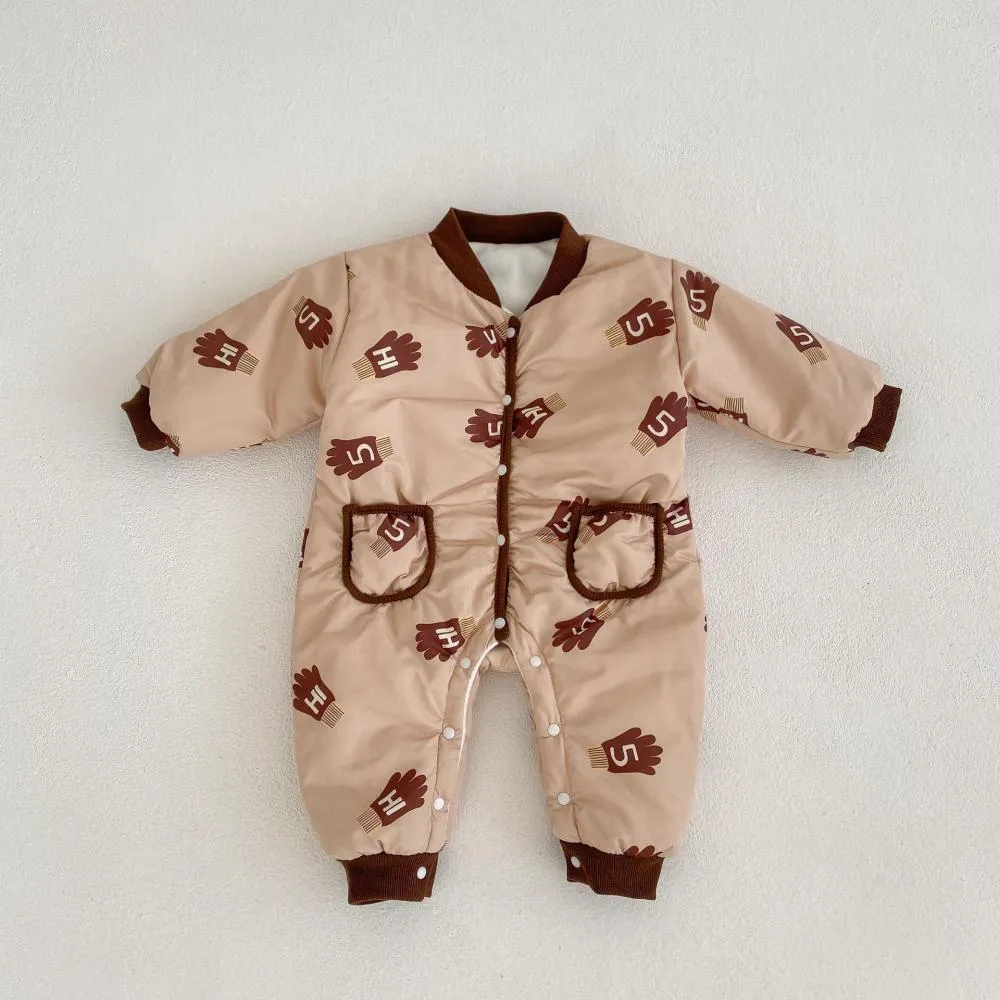 Baby Winter Brushed Print Quilted Romper Wholesale Baby Clothes