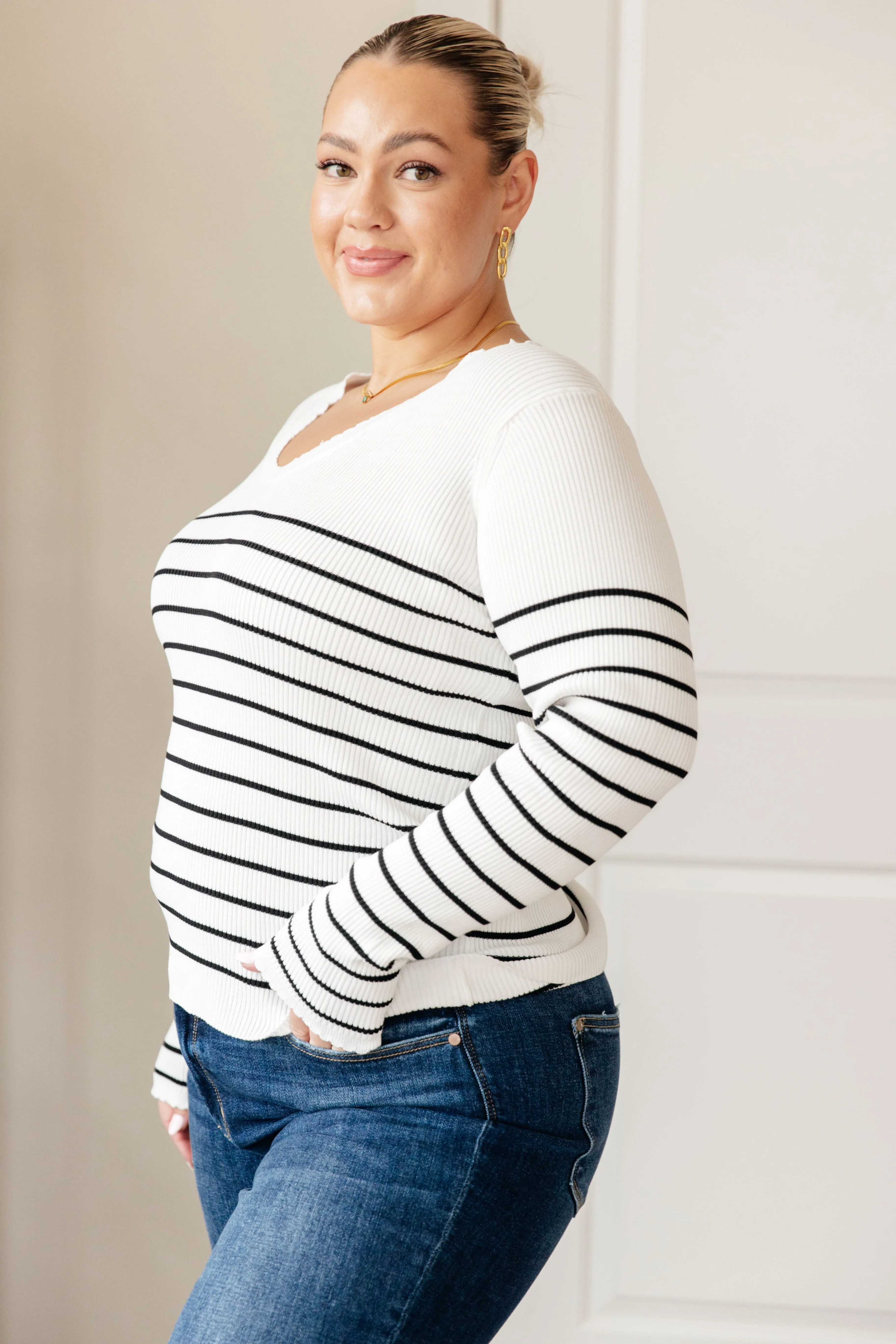 Be Still V-Neck Striped Sweater - One Eleven North