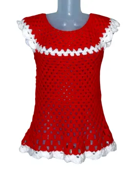 Beautiful handmade woolen tops for girls Red and white